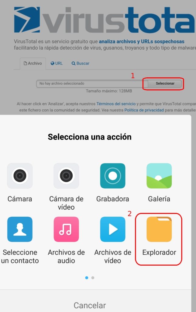 seleccionar una APK en Virustotal